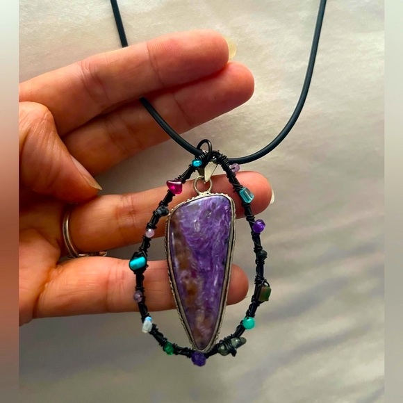 Real STONES necklace w Lápiz purple pendant gorgeous - Picture 2 of 8